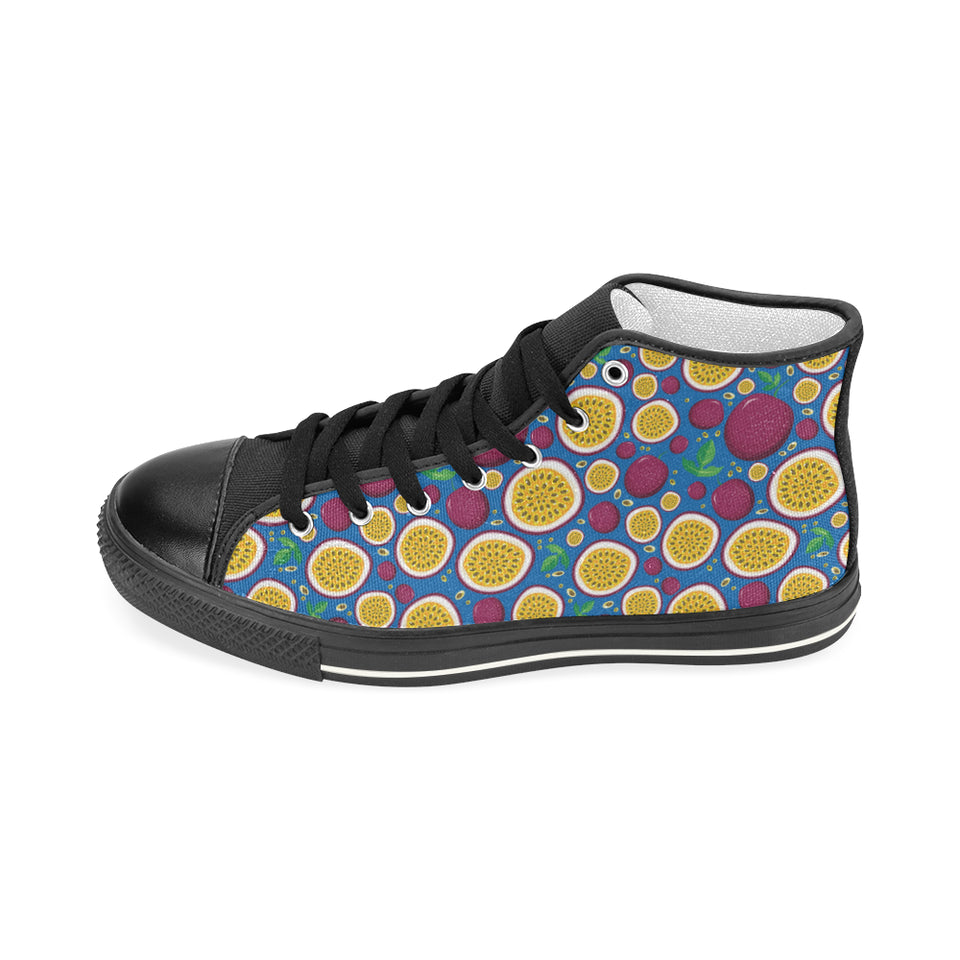 Passion fruit blue background Women's High Top Canvas Shoes Black