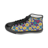 Passion fruit blue background Women's High Top Canvas Shoes Black