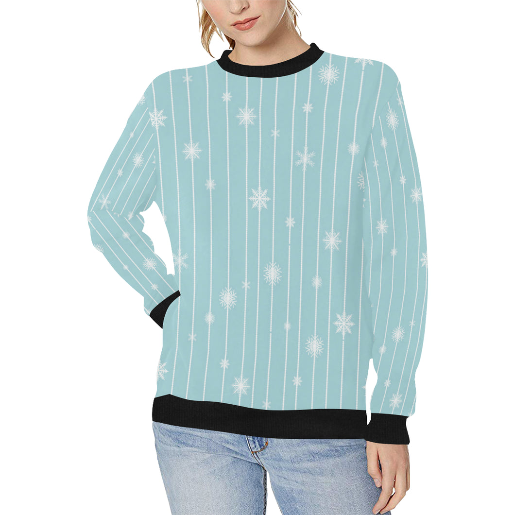 Snowflake pattern blue stripe background Women's Crew Neck Sweatshirt