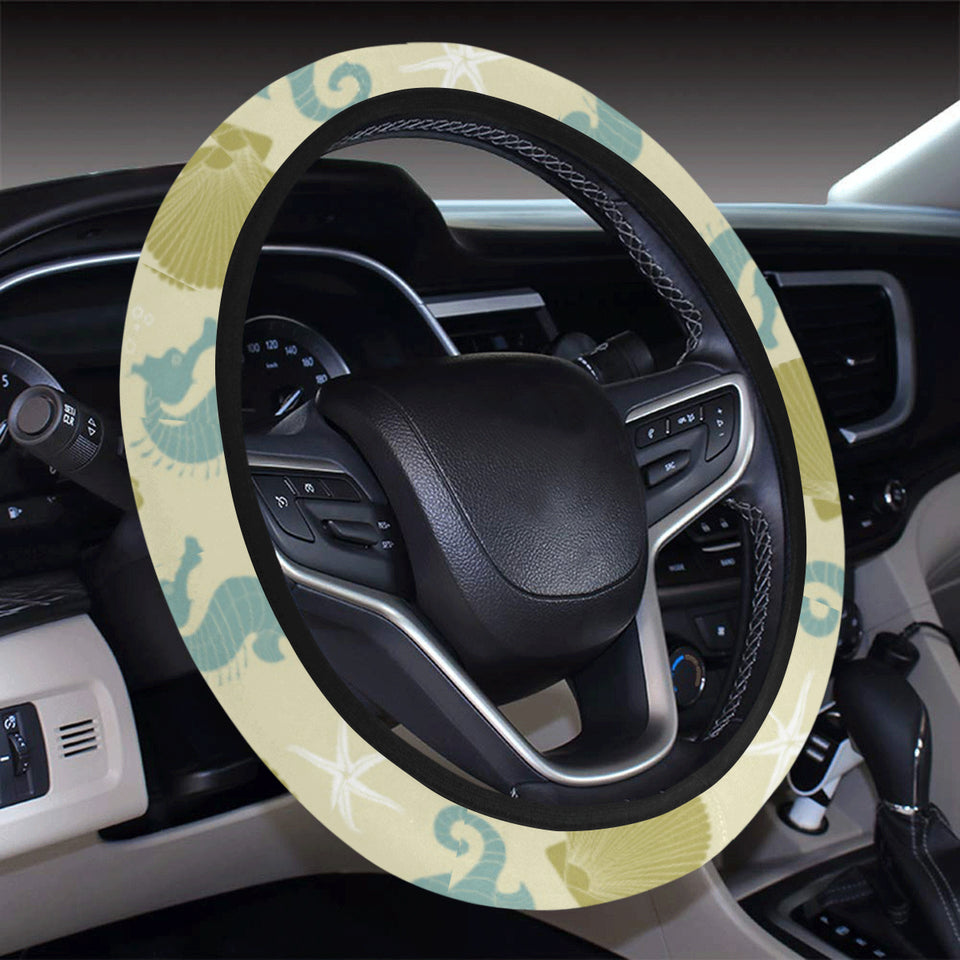 Seahorse shell starfish pattern background Car Steering Wheel Cover