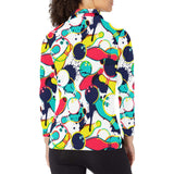 watercolor bowling ball pins Women's Long Sleeve Polo Shirt