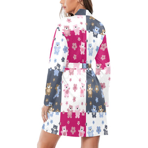 Teddy Bear Pattern Print Design 03 Women's Long Sleeve Belted Night Robe