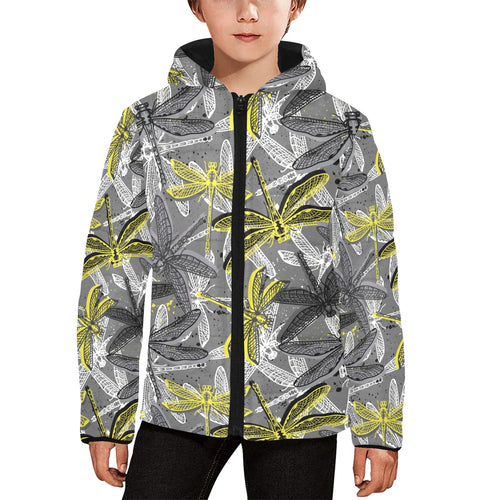 Hand drawn dragonfly pattern Kids' Boys' Girls' Padded Hooded Jacket