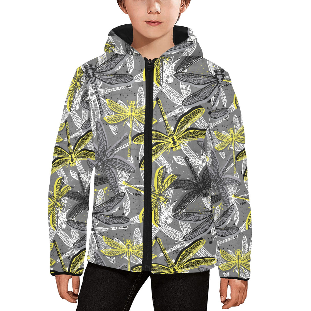 Hand drawn dragonfly pattern Kids' Boys' Girls' Padded Hooded Jacket