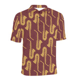 Hand drawn gold saxophone red background Men's All Over Print Polo Shirt