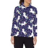 Hand drawn cute unicorn star planet Women's Long Sleeve Polo Shirt