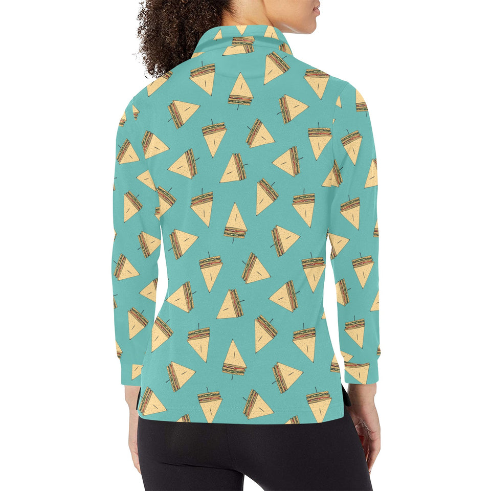 Sandwich Pattern Print Design 03 Women's Long Sleeve Polo Shirt