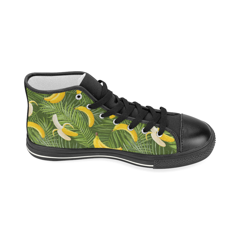 Banana Palm Leaves pattern Women's High Top Canvas Canvas Shoes Black