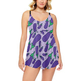 Eggplant Pattern Print Design 03 Chest Sexy Pleated Two Piece Swim Dress