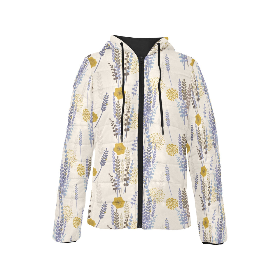 Lavender modern pattern blackground Women's Padded Hooded Jacket