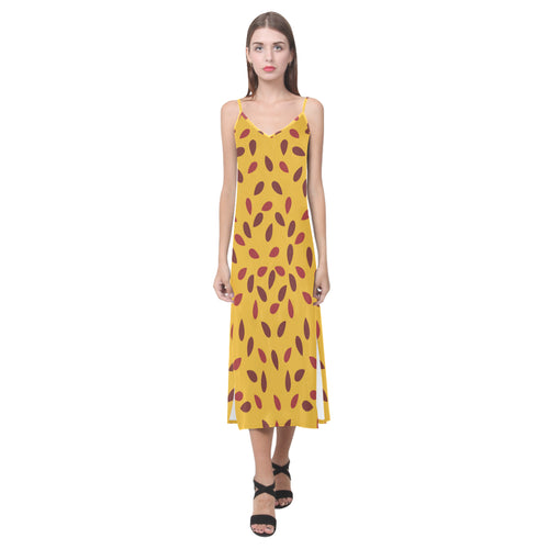 Passion fruit texture V-Neck Open Fork Long Dress