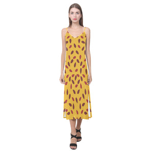 Passion fruit texture V-Neck Open Fork Long Dress