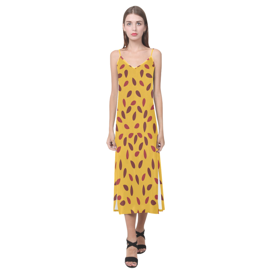 Passion fruit texture V-Neck Open Fork Long Dress