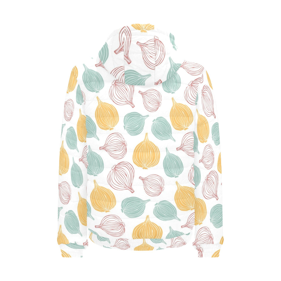 colorful onions white background Men's Padded Hooded Jacket