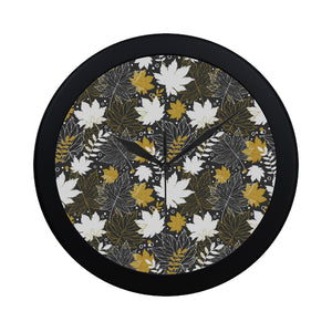 Beautiful gold autumn maple leaf pattern Elegant Black Wall Clock