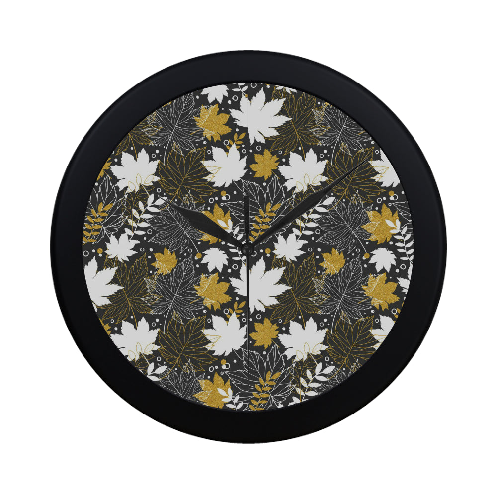 Beautiful gold autumn maple leaf pattern Elegant Black Wall Clock