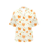 Cute brown pomeranian paw leave bone pattern Women's All Over Print Hawaiian Shirt
