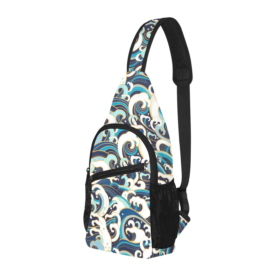 Japanese wave pattern All Over Print Chest Bag