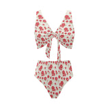 Rose Pattern Print Design 01 Chest Bowknot High Waisted Bikini Swimsuit