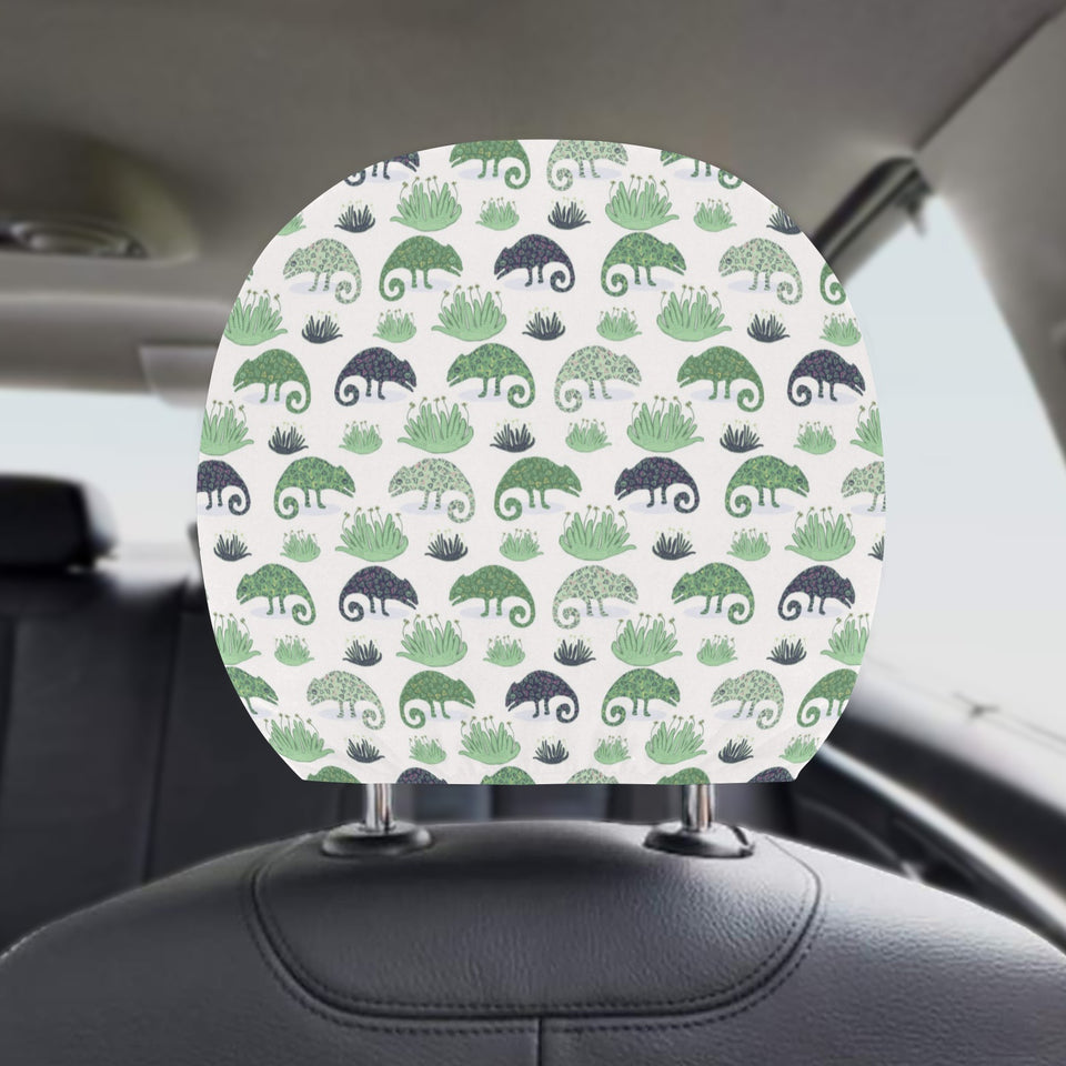 Chameleon lizard succulent plant pattern Car Headrest Cover