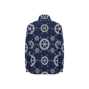 nautical steering wheel design pattern Women's Long Sleeve Polo Shirt