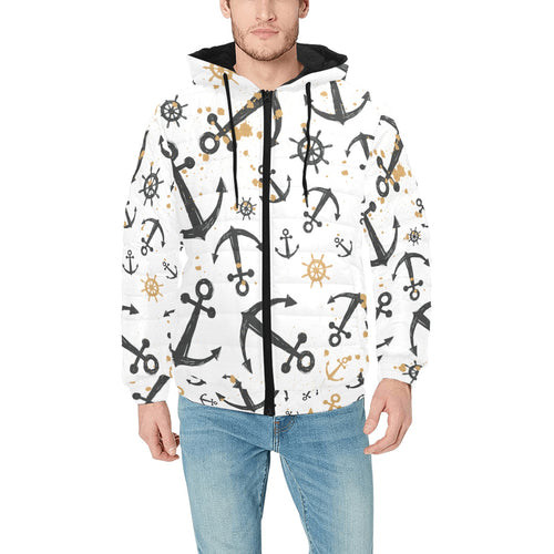 Anchors Rudders pattern Men's Padded Hooded Jacket