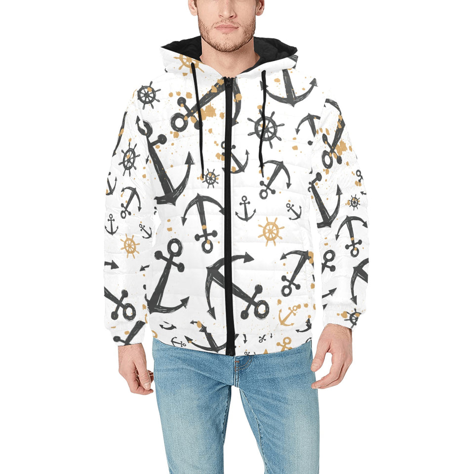 Anchors Rudders pattern Men's Padded Hooded Jacket