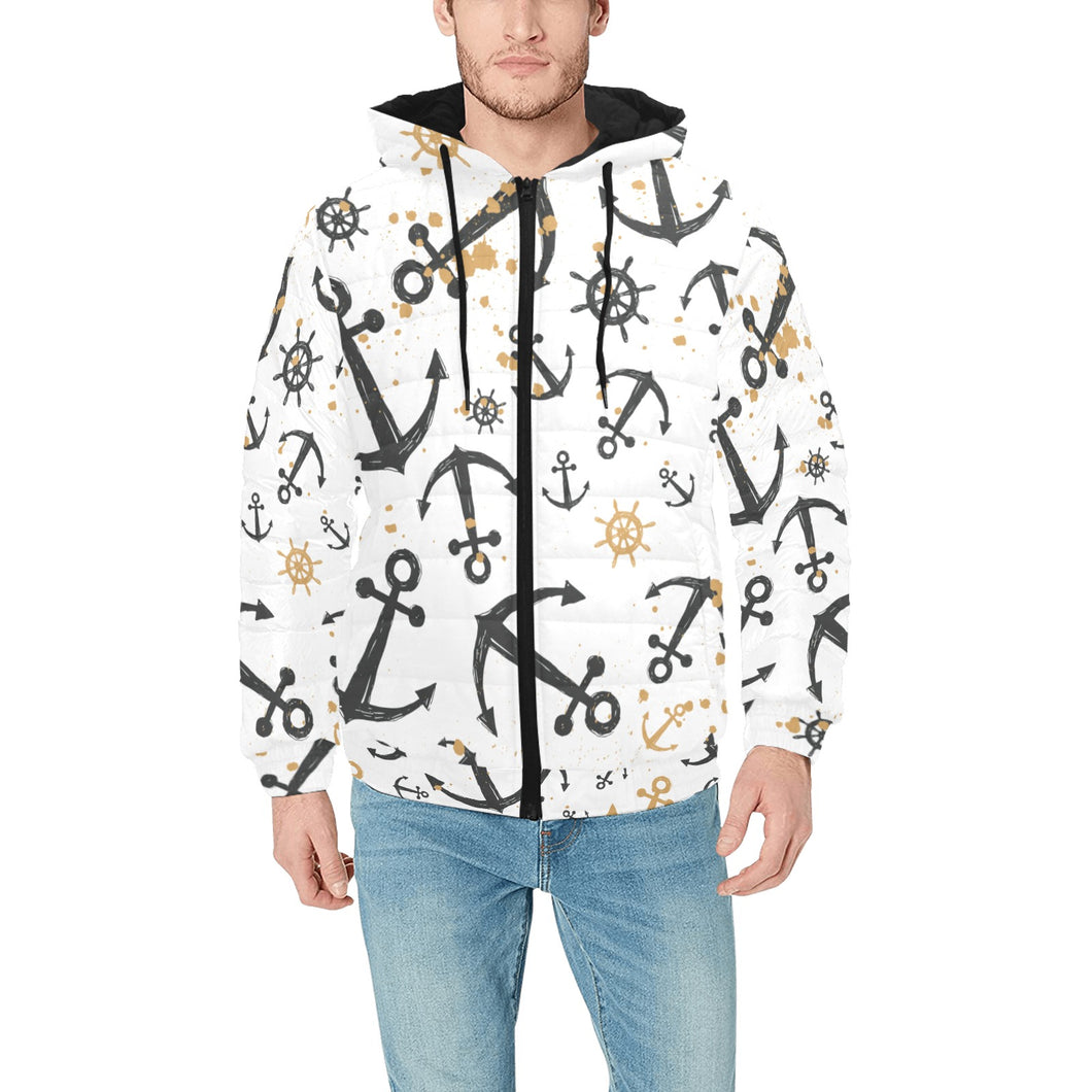 Anchors Rudders pattern Men's Padded Hooded Jacket