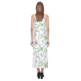 Beautiful pink lotus waterlily leaves pattern V-Neck Open Fork Long Dress