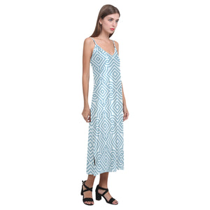 arabic pattern V-Neck Open Fork Long Dress