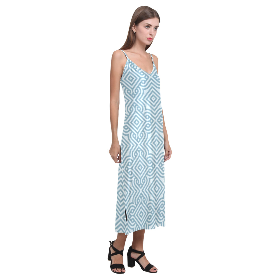 arabic pattern V-Neck Open Fork Long Dress