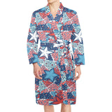 Hand drawn colorful starfish Men's Long Sleeve Belted Night Robe