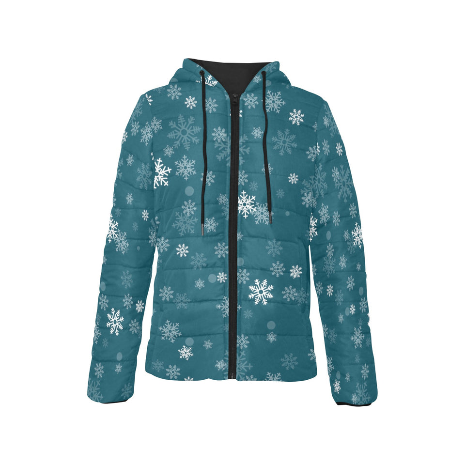 Snowflake pattern dark background Women's Padded Hooded Jacket