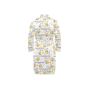 Golden Retriever Pattern Print Design 04 Men's Long Sleeve Belted Night Robe