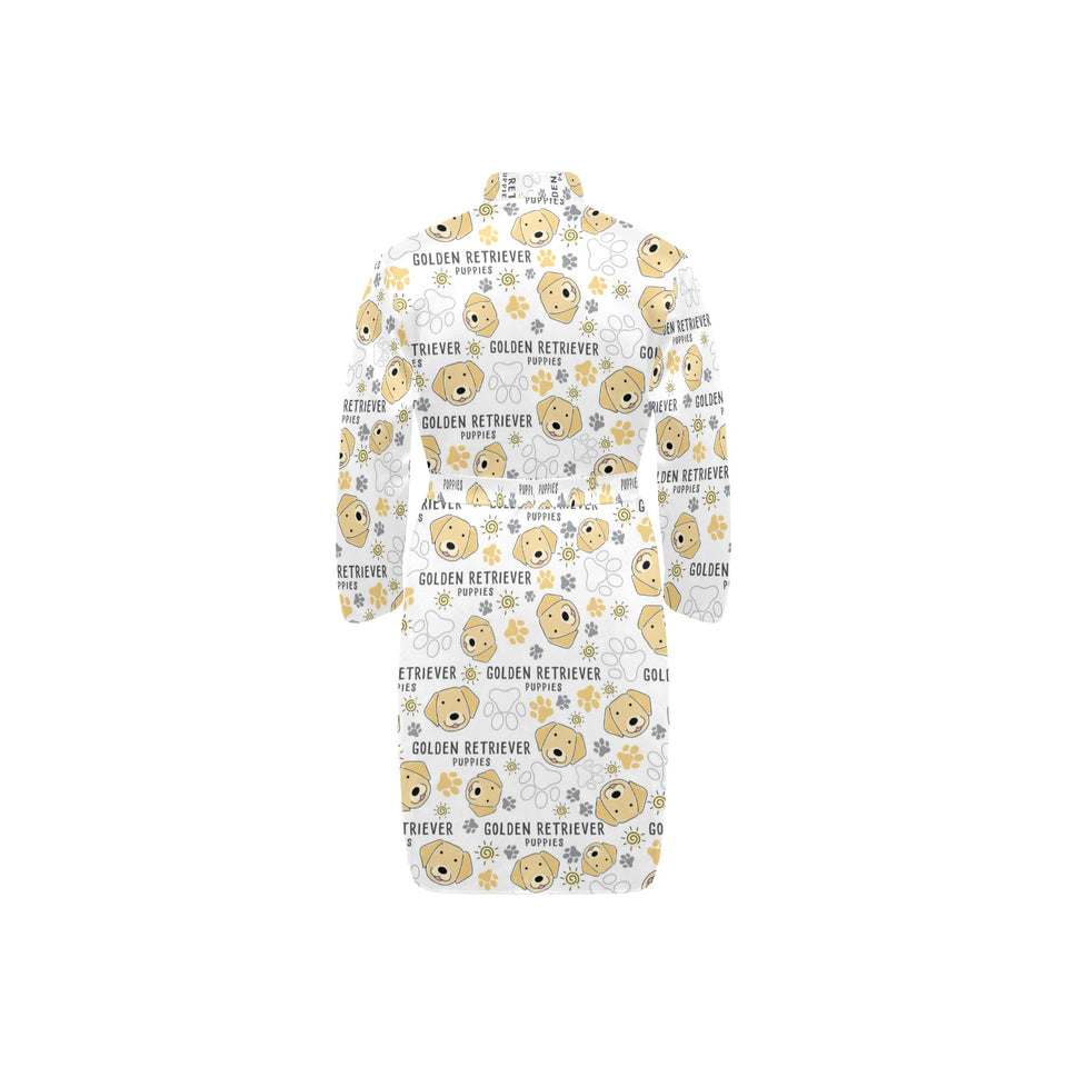 Golden Retriever Pattern Print Design 04 Men's Long Sleeve Belted Night Robe