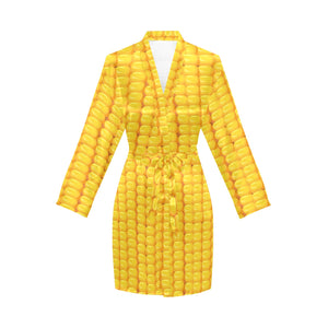 Corn Pattern Print Design 04 Women's Long Sleeve Belted Night Robe