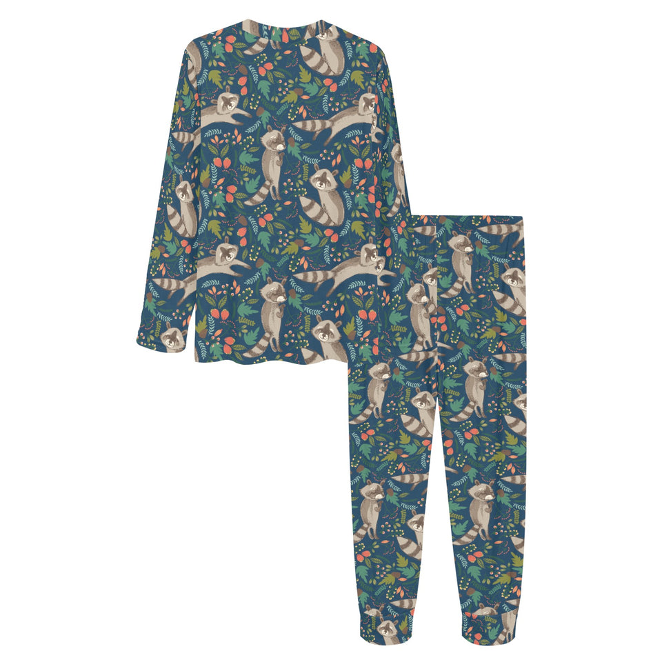 Raccoon tropical leaves pattern Women's All Over Print Pajama Set