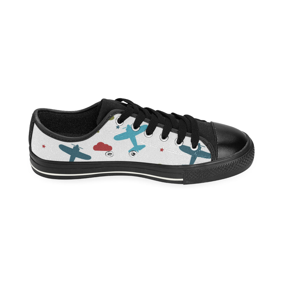 Airplane star cloud colorful Men's Low Top Canvas Shoes Black