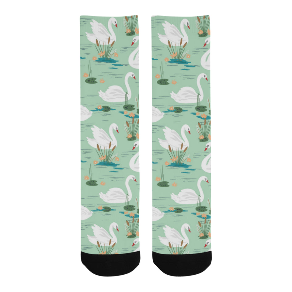 White swan lake pattern Crew Socks