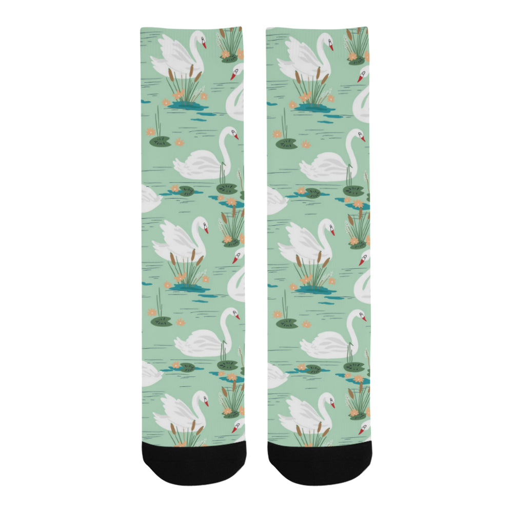 White swan lake pattern Crew Socks