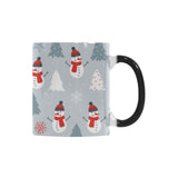 Snowman christmas  tree snow gray background Morphing Mug Heat Changing Mug