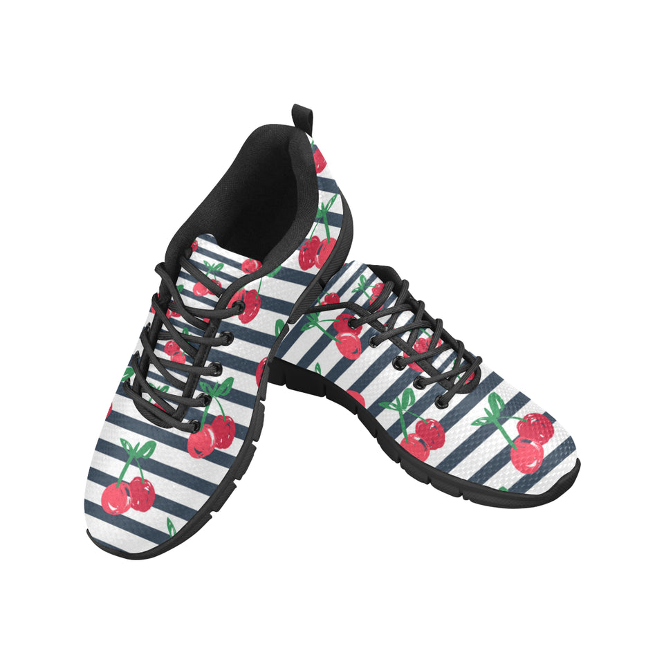 Hand drawn cherry pattern striped background Men's Sneaker Shoes