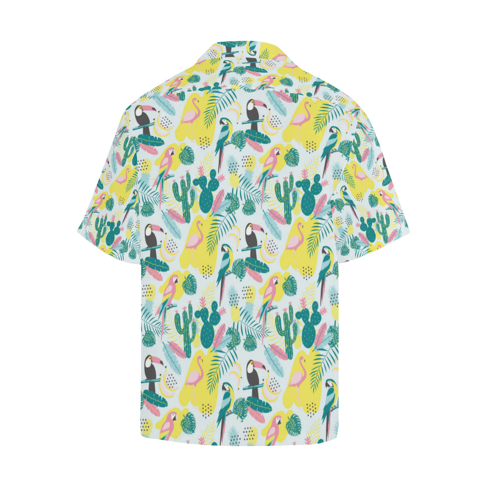 Cute parrot toucan flamingo cactus exotic leaves p Men's All Over Print Hawaiian Shirt