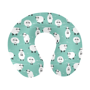 Cute sheep green background U-Shaped Travel Neck Pillow