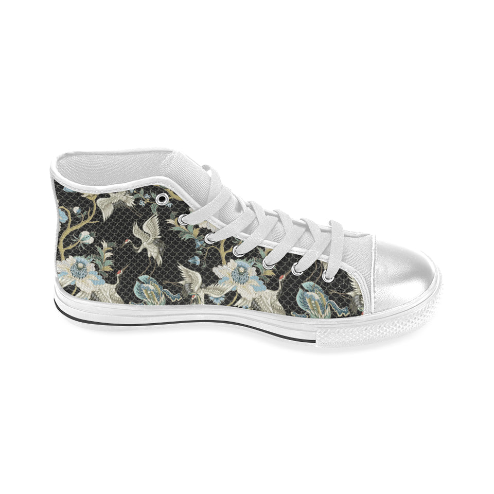 Japanese crane ornament elements Women's High Top Canvas Shoes White