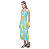 Beer pattern green background V-Neck Open Fork Long Dress