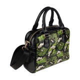 White orchid flower tropical leaves pattern blackg Shoulder Handbag