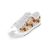 Colorful Maneki neko cat pattern Men's Low Top Canvas Shoes White