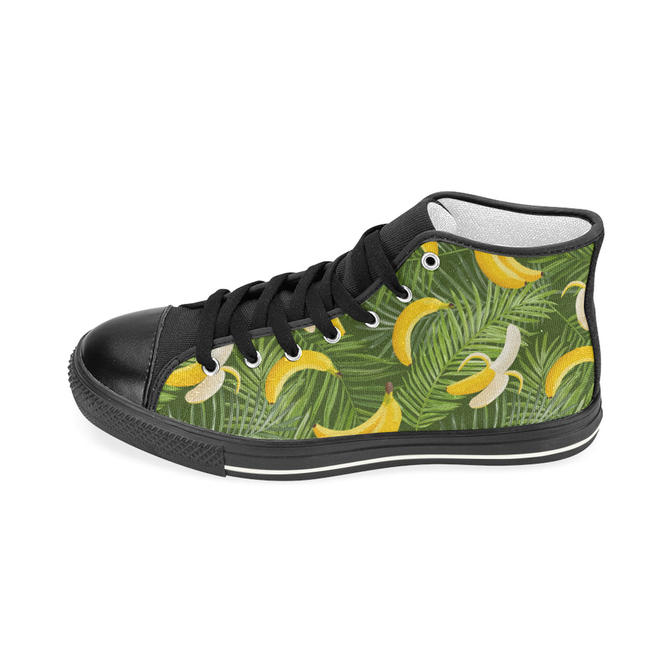 Banana Palm Leaves pattern Men's High Top Canvas Shoes Black