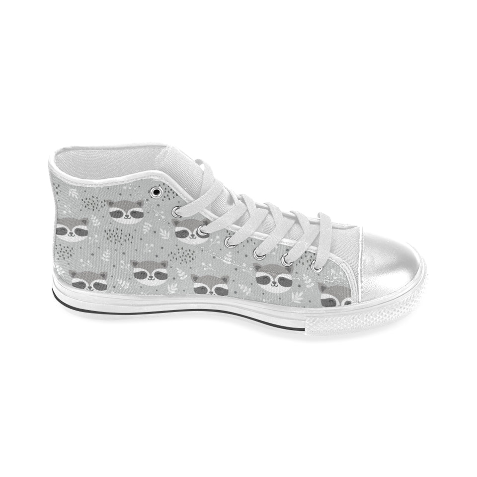 Cute raccoons leaves dot Women's High Top Canvas Shoes White